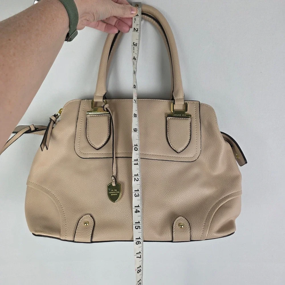 London Fog Beige‎ Pebbled Faux Leather Satchel Handbag Gold Hardware Nude Tote